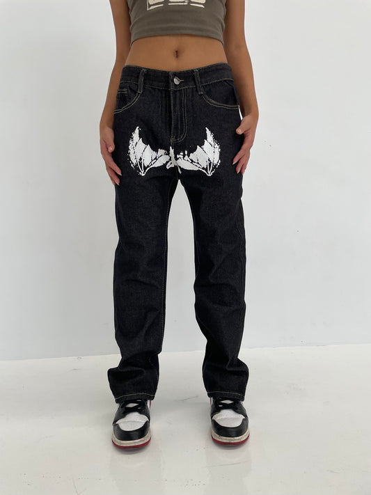 Black Streetwear Painted Baggy Pants