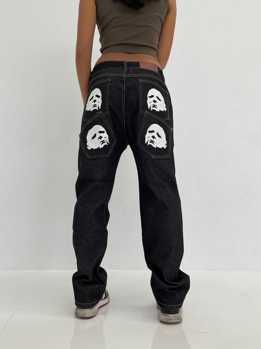 Black Streetwear Painted Baggy Pants