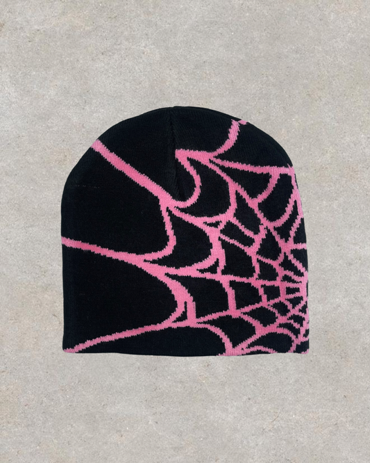 Spider Web Pink & Black Beanie